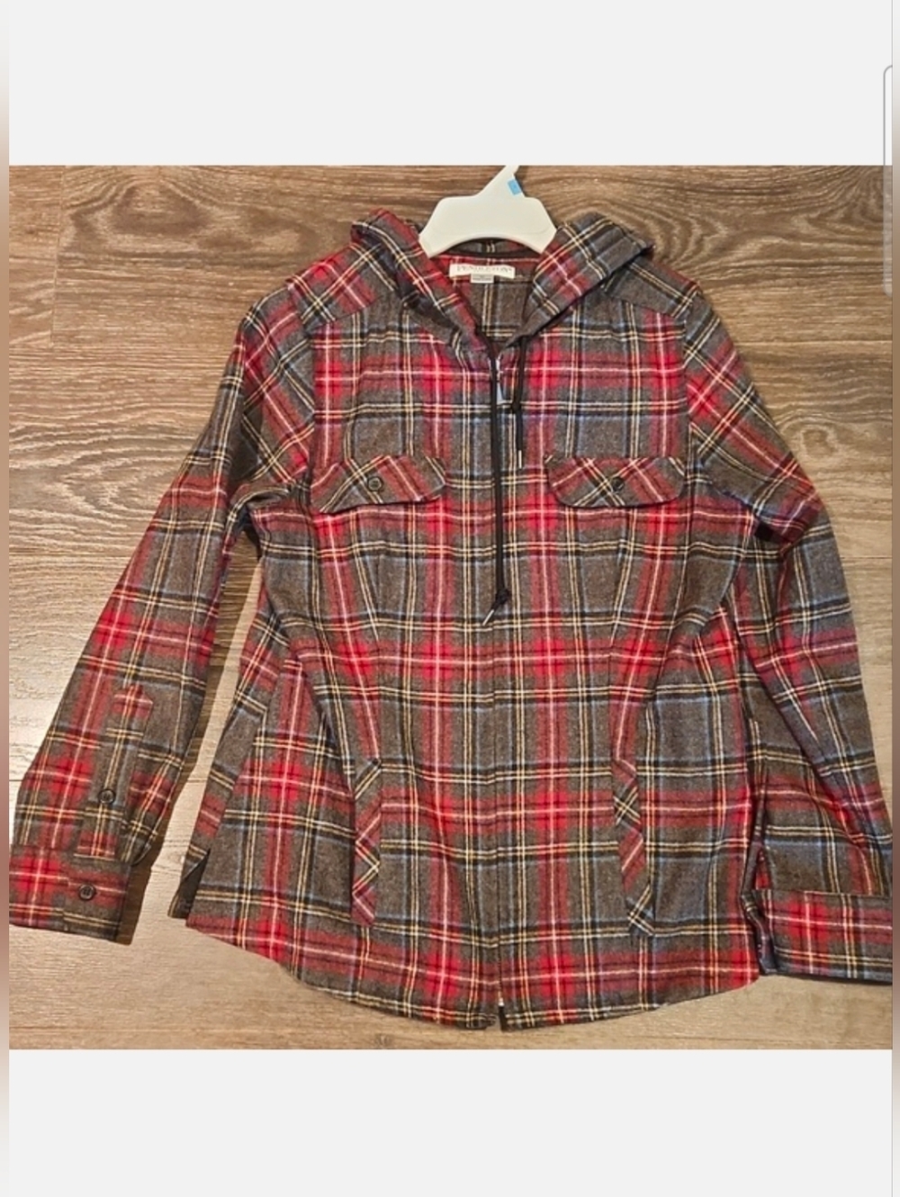❤️ PENDLETON VIRGIN WOOL PLAID HOODED SHIRT JACKET, MP (MEDIUM PETITE)